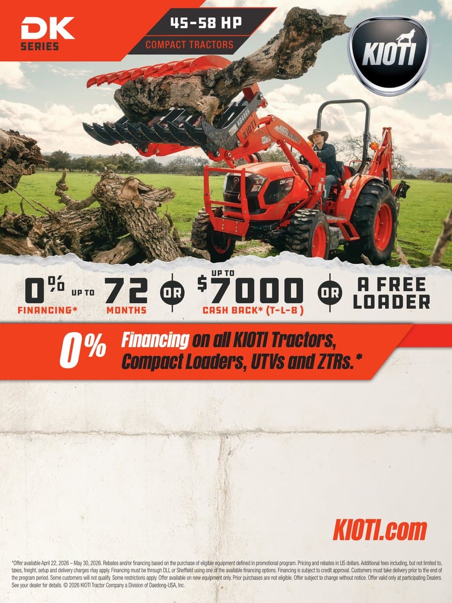DK Series 45–58 HP Compact Tractors Q2 Savings